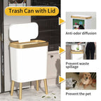 Procade Bathroom Trash Can with Lid, Plastic Garbage Can with Legs, 4 Gallon Gold Trash Bin with Push Button, Narrow White Trash Can Waste Basket for Bedroom, Living Room,Office，Dog Proof Trash Bin - color: White