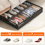 Lifewit Under Bed Shoe Storage Organizer 4 Pack(14 Shoes Cells), 4.3 Inches Tall Low Profile Fabric Shoes Container Box with Clear Cover, Foldable Storage Bag with 2 Handles, Fits 28 to 56 Pairs - style: 14 Shoes Cells