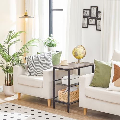 HOOBRO Side Table, 3-Tier Narrow End Table, Nightstand with 2 Flat or Slant Adjustable Shelves for Small Spaces, Hallway, Living Room, Bedroom, Sturdy, Easy Assembly, Greige and Black BG23BZ01G1 - color: Greige + Black