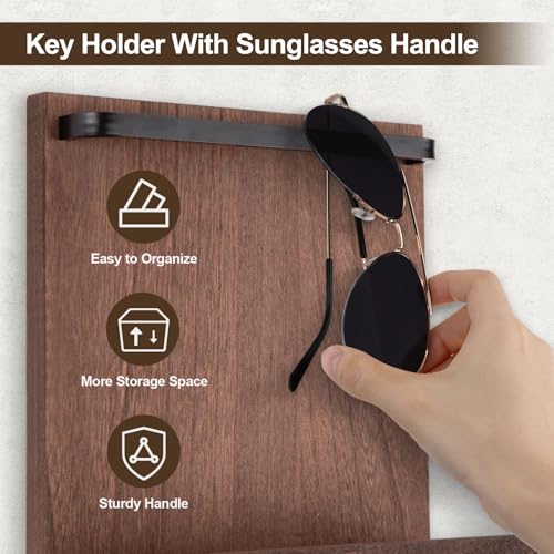 Key Holder Wall Mount, Key Holder for Wall with 4 Hooks, Farmhouse Key Hanger Holds Dog Leash, Sunglasses, Decorative Mail Organizer Home Decor (Brown) - color: Brown