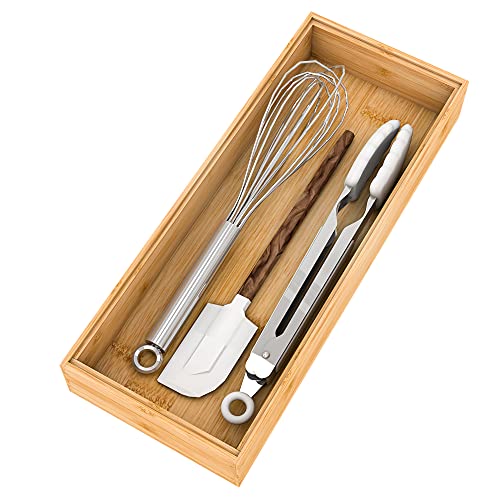 Utensil Organizer Silverware Drawer Organizer-Stackable Bamboo Flatware Caddy Cutlery Holder, Wooden Storage Boxes Tray for Bedroom,Office, Bathroom, Vanity & Garage Tool Organization(15"6"2.5") - size: 15x6x2.5inch
