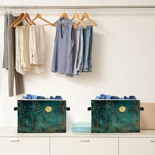 Dark Enchanted Forest Full Moon Storage Box Bins, Mystical Moonlit Night Forest Collapsible Storage Basket Organizer for Bedroom Laundry Room Home Clothes Toys Books, Toybox for Kids - color: Mystical Moon-03