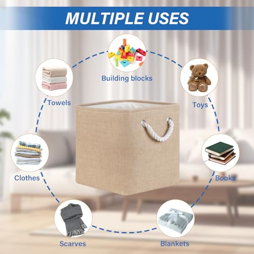 Temary Cube Storage Bins 11 Inch Fabric Storage Baskets 4 Pack Collapsible Storage Cubes Baskets for Gift Empty, Cube Organizer Bins Cloth Basket for Shelves (Linen Yellow) - color: Linen Yellow, size: 11"L x 11"W x 11"H