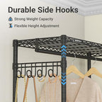VIPEK R2 Plus Heavy Duty Rolling Garment Rack 3 Tiers Adjustable Wire Shelving Clothes Rack with Double Rods and Side Hooks, Freestanding Wardrobe Storage Rack Metal Clothing Rack, Black - color: Black, size: R2 Plus