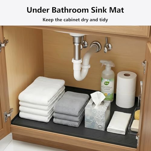 Mateeylife Under Sink Mats for Kitchen Waterproof 22"X19", Undersink Protectors，Silicone Mat Cabinet Liner, Under Sink Organizer for Bathroom and Kitchen，Boot Tray Pet Food Mat, Classic Black - color: Classic Black, size: 19"W x 22"L