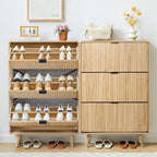 FurSch Fluted 47 Inch Tall Shoe Cabinet with 3 Flip Drawers, Narrow Hidden Shoe Storage Organizer Rack for Entryway Hallway (All Natural) - color: All Natural