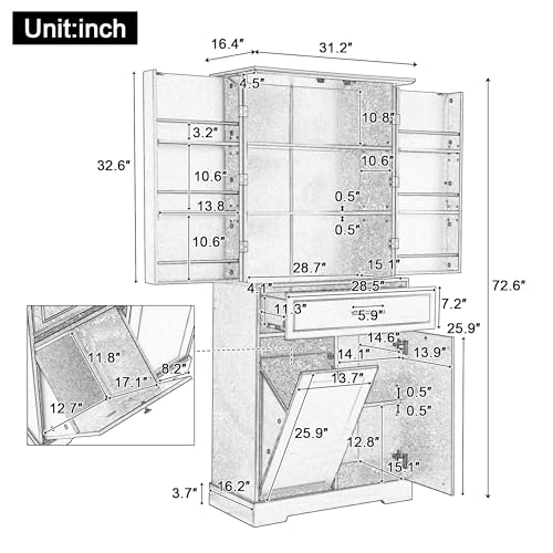 Virubi Tall Laundry Cabinet with 2 Tilt-Out Hampers and Drawer Wood Tall Laundry Storage Cabinet with Adjustable Shelves, for Bathroom Storage Organization, Freestanding(White) - color: White, size: 31"x16"x71.7"