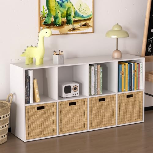 Wooden 8 Cube Storage Organizer with Closed Back Panel,White Cube Shelf Cubby Storage Organizer with Compartments for Living,Bookshelf, Easy to Install (White, 8 Cube-13in) - color: White, size: 8 Cube-13in