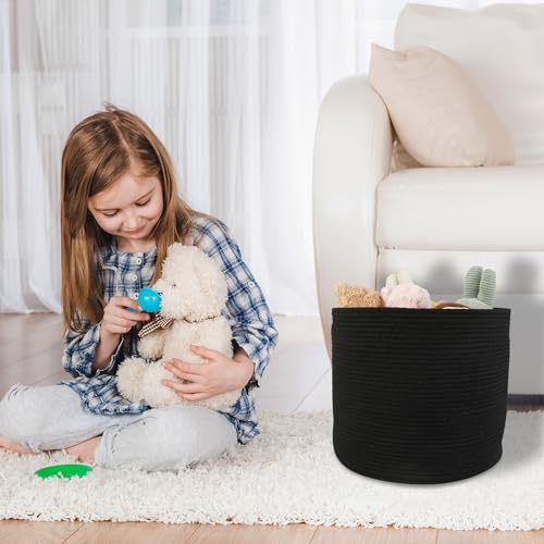 XUANGUO Cotton Rope Basket For Girls Boys Kids 16”X14” Baby Laundry Basket Nursery Bin Round Woven Baskets Organizer For Storage Toys Blankets Shoes Clothes black - color: black