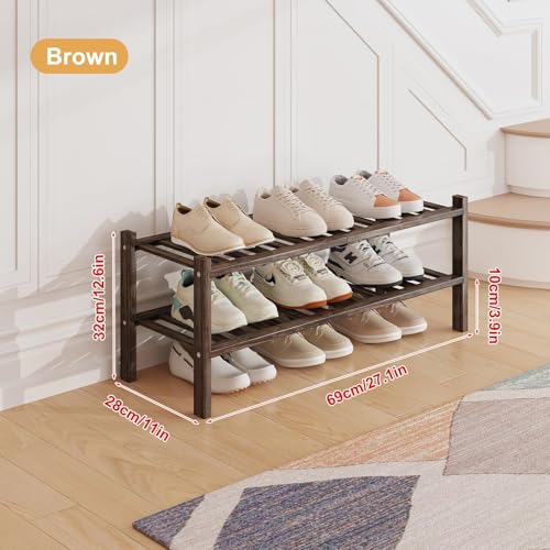 Bamboo Shoe Rack Organizer for Closet and Entryway - Space-Saving Narrow Shoe Stand - Versatile Shoe Holder for Door or Closet Shelf,Garage Bedroom can Freely Stack DIY Small Shoe Racks 2Tier Brown - color: Brown, size: 2-Tier