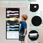 ALSLEA 8 Pockets Hanging Wall File Organizer 15" Extra Wide Pocket Chart for Classroom, Office, Home, Mail Organizer Wall Mounted with 1 Writable Clear Pocket, 5 Wall/ Door Hooks & 12 Labels (Black) - size: Medium (8 Pockets)