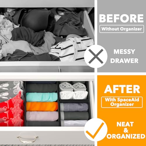 SpaceAid Drawer Organizer Clothes, 24 Pack Dresser Organizer Bins for Nursery, Closet Organization and Storage Dividers for Clothing, Baby Clothes, Underwears, Socks (Black) - color: Black, size: 24 Pack