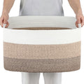 75L Large Woven Storage Basket, Cotton Rope Laundry Hamper with Handles, 22”x17”x12” Rectangle Blanket Basket for Toys, Clothes, Pillows, Nursery and Living Room, Gradient Brown/White - color: Gradient Brown/White