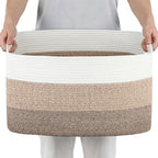 75L Large Woven Storage Basket, Cotton Rope Laundry Hamper with Handles, 22”x17”x12” Rectangle Blanket Basket for Toys, Clothes, Pillows, Nursery and Living Room, Gradient Brown/White - color: Gradient Brown/White