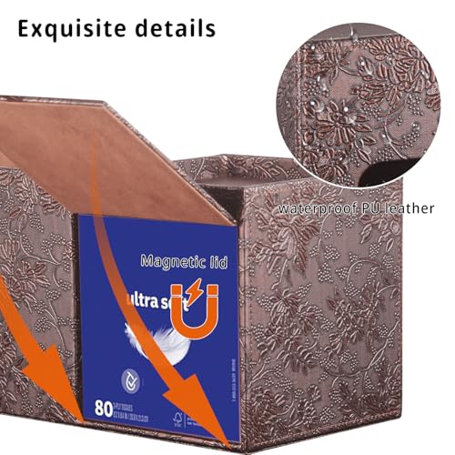 YAPISHI Tissue Box Cover with Storage Tray and Drawer, PU Leather Square Tissue Box Holder, Modern Cube Facial Tissue Dispenser, Makeup Holder, Remote Control Organizer for Nightstand, Bathroom Vanity - color: Archaize