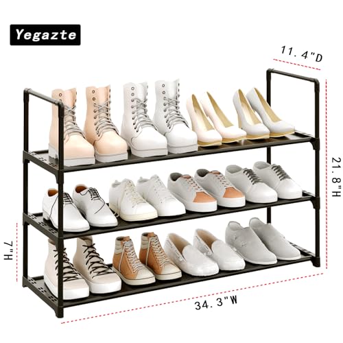3-Tier Shoe Rack, Stores 12-15 Pairs of Shoes, Stackable & Adjustable, Space Saving Shelf Storage Organizer for Entryway, Hallway and Closet,Black