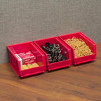 Akro-Mils 30210 AkroBins Plastic Storage Bins, Space-Saving Stackable Bins for Garage, Pantry, Craft Organization, 5" x 4" x 3", Red, 24-Pack - color: Red