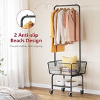 Tajsoon Laundry Cart with Hanging Rack, Metal Laundry Basket with Wheels, Laundry Hamper with Storage Basket and Shelf, Rolling Laundry Cart with Wheels, Black - color: Black