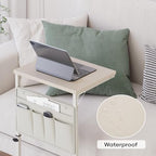Vagusicc C Shaped End Table, 32'' Tall Side Table for Couch, Adjustable Height Small Couch Side Table for Small Spaces, End Table Slide Under Sofa Table TV Tray Table Arm Table for Living Room - color: Cream White
