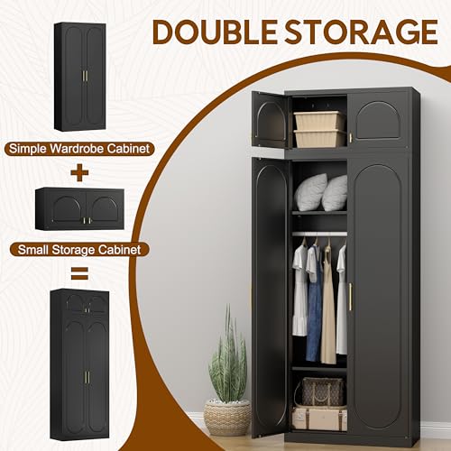 UNICOLY 86" Armoire Wardrobe Closet, 71'' Metal Closet with 15" Cabinets, Wardrobe Cabinet with Hanging Rod, for Bedroom School, Employee, Gym, Armarios De Ropa para DormitorioAssembly Required, Black - color: Black, size: 86 Inch arched-J with 0 Drawers