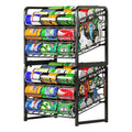 6-Tier Stackable Soda Can Rack Organizer for Pantry, Adjustable Can Dispenser Holds Up to 60 Cans, with 12 Hooks, Can Storage Holder for Various Ounces of Canned Food Soda Drinks, Black, 2 Pack
