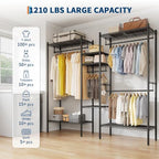 GarveeHome Heavy Duty Metal Clothes Rack – Adjustable Shelves, Freestanding Portable Wardrobe Organizer, Commercial Closet System for Garment Storage, Max Load 1210 LBS, Black – 86.2 x 17.3 x 76.4