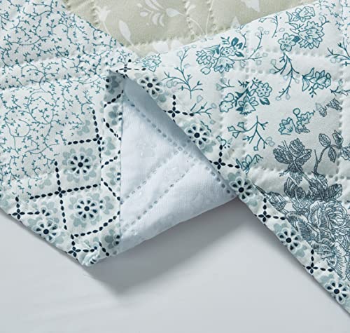 Brilliant Sunshine Multi Blue and Beige Floral Patchwork Couch Armrest 5 Pockets Organizer, Slip Resistant Armchair Caddy, Washable Remote Controls Holder, Storage for Magazine, iPad, 35×13", Blue - color: Light Blue