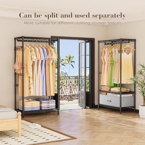 Golpart Coat Rack Clothes Wardrobe：Closet Organizer and Storage Clothing Garment Rack with Shelves Heavy Duty for Hanging Clothes Portable Adjustable Black 15.8" DX69 WX76.5 H - color: Black, size: 15.8"DX69"WX76.5"H