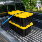 Sterilite 17 Gal Industrial Tote, Stackable Storage Bin with Snap-Fit Lid for Garage, Basement & Attic Storage, Black Base and Yellow Lily Lid, 6-Pack - size: 17 Gallon