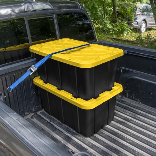 Sterilite 17 Gal Industrial Tote, Stackable Storage Bin with Snap-Fit Lid for Garage, Basement & Attic Storage, Black Base and Yellow Lily Lid, 6-Pack - size: 17 Gallon