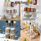 Kitchen Stackable Shelves 2Pack, Cabinet Storage Shelf Rack, Foldable Countertop Shelf Organizer for Kitchen, Bedroom and Bathroom, Cabinet Storage Organization-Clear