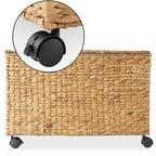 Casafield Rolling Storage Basket Cart with Lid and Locking Wheels, Natural - Handwoven Water Hyacinth Divided Recycling Sorting Bin for Kitchen, Laundry Room, Garage
