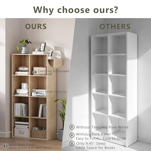 VDNEND Wooden Storage Organizer with Closed Back Panel, 11in Cube Shelf Opening, Bookshelf, Display Shelf,Closet Cabinet for Home and Office (Natural Oak, 8-Cube 47.8L*9.45W*24.09H) - color: Natural Oak, size: 8-Cube 47.8L*9.45W*24.09H