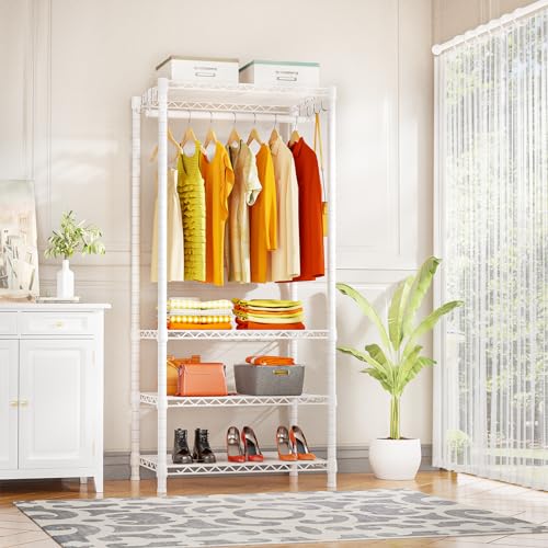 Ulif H4 Mini Portable Closet, 4 Tiers Freestanding Clothing Garment Rack for Small Space, Metal Clothes Wardrobe System for Bedroom, 23.6" W x 14" D x 76.4" H, Load 502 lbs, White - color: White, size: H4 Mini