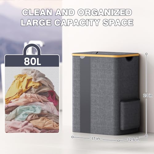 BlissTotes Laundry Basket with Lid, 80L Clothes Laundry Hamper with Handles and Removable Laundry Bag, Breathable Design Hamper with Lid for Bedroom, Bathroom, Dorm, Laundry Room - Light Grey - color: Light Grey, size: 80L