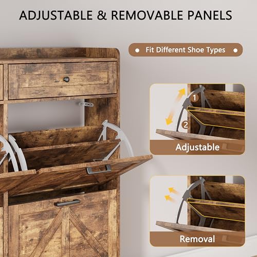 Shoe Cabinet with 4 Flip Drawers & 2 Top Drawers, 43" Tall Freestanding Narrow Wooden Shoe Storage Organizer for Entryway, Hidden Slim Shoe Rack for Front Door Entrance, Hallway, Living Room, Brown - color: Brown, size: 4 Flip Drawers