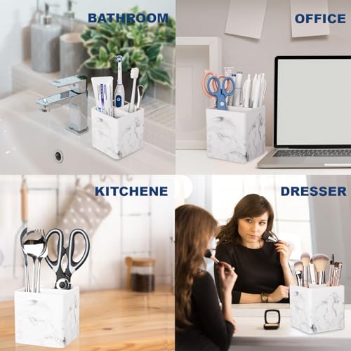 Diatomite Toothbrush Holders for Bathrooms, Electric Toothbrush and Toothpaste Holder 3 Slots Tooth Brush Organizer for Bathroom Countertop, Shower, Vanity - Marble White - color: Marble White