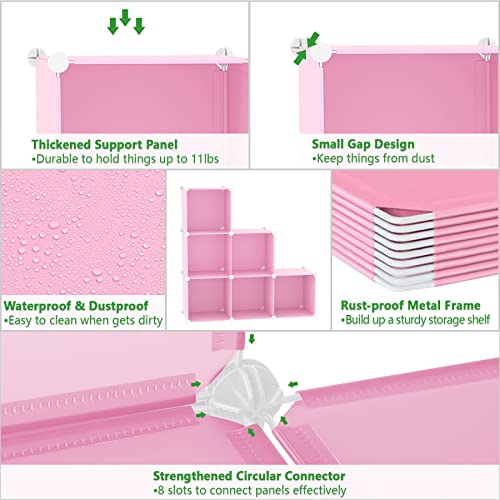 C&AHOME Cube Storage Organizer, 6-Cube Shelves Units, Closet Cabinet, DIY Plastic Modular Book Shelf, Ideal for Bedroom, Living Room, Office, 36.6" L x 12.4" W x 36.6" H Pink UPCS06P - color: Pink