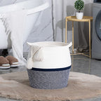 KAKAMAY Woven Baskets for Storage(17"x17"),Large Cotton Rope Basket Woven Baby Laundry Hamper,Collapsible Laundry Basket, Blanket Basket for Living Room,Nursery,Clothes, Toy chest(Navy Blue) - color: Navy Blue