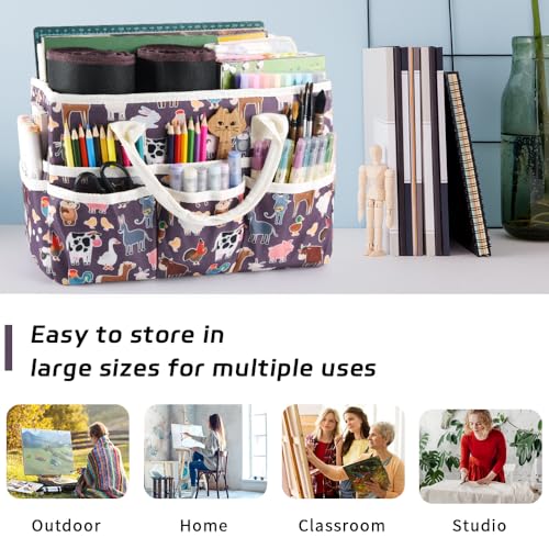 E-WEICHEN Craft Organizer Tote Bag Art Storage Caddy with Multiple Pockets Containers for Art,Craft,and Office Supplies Storage.Purple animals - color: Purple animals