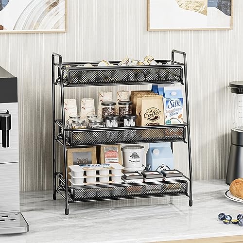 EKNITEY Bathroom Countertop Organizer Rack - 3 Tier Counter Spice Rack Metal Makeup Rack Small Perfume Vanity Organizer for Sink/Bedroom/Living room/Kitchen/Office - color: Black