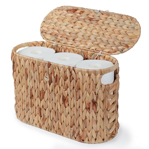 YANGQIHOME Toilet Paper Storage, Water Hyacinth Toilet Paper Storage with Lid, Papers Container for up to 6 Mega Rolls, Bathroom Basket Organizer - size: 6 Rolls