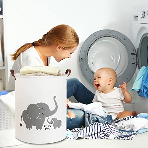 CLOCOR Collapsible Round Storage Bin/Large Storage Basket/Clothes Laundry Hamper/Toy Storage Bin (Love Elephant) - color: Love Elephant