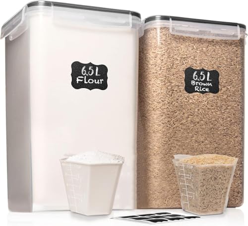 WHITE FEATHER SUPPLIES 2 PC [6.5L / 220 Oz] Large Food Storage Containers with Lids Airtight - BPA Free Clear Plastic Kitchen and Pantry Storage Containers, Bulk Storage for Cereal, Flour, Sugar, Rice - color: Black - 2 Pack