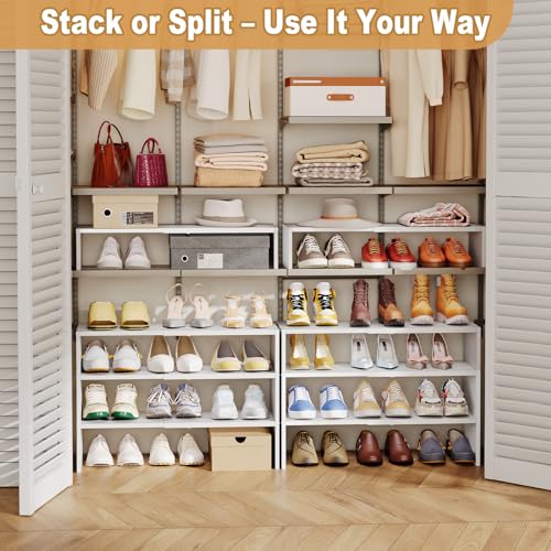 X-cosrack 3-Tier Shoe Rack for Closet, Shoe Organizer for Front Door Entrance Expandable Shoe Shelf, Stackable Iron Shoe Storage Shelves for Closets, Entryway, Hallway, Garage,White - size: 1 Pack 3 Tier