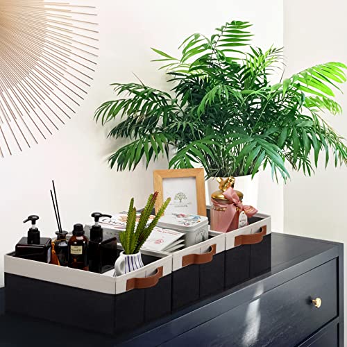 GhvyenntteS Storage Baskets for Organizing, Fabric Storage Bins with Leather H&les, Foldable Rectangular Storage Baskets for Shelves, Closets, Home, Office(Black/White, 6 Pack)11.8X7.9X5.1 in - color: Black&White, size: Small-11.8"x 7.87"x 5.11"-6pcs