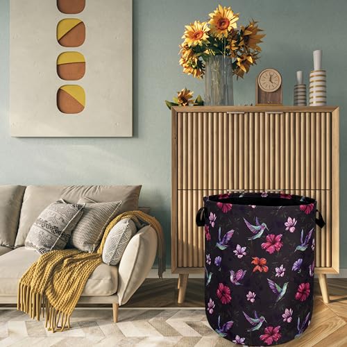 Beautiful Hummingbird Hibiscus Flower Laundry Basket Foldable With Handles Tote Bag Oxford Cloth Colorful Laundry Hamper Clothes Storage Bucket For Bathroom/Laundry/Bedroom 18.9" x 16.5 " - color: Pretty Hummingbird Hibiscus Flower