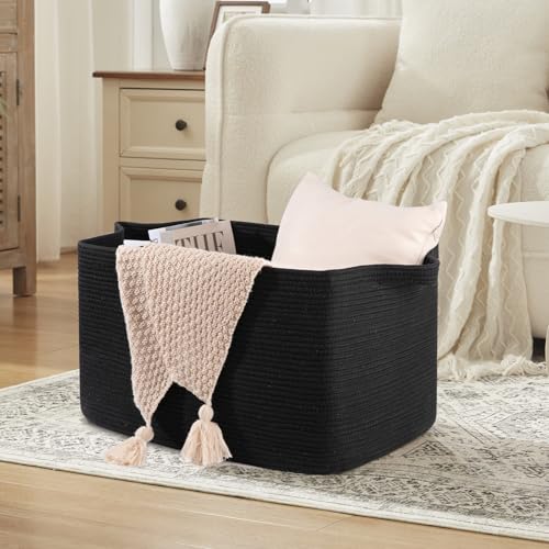 OIASKET 95L Extra Large Blanket Basket, 24" x 16.9" x 14.2" Woven Storage Basket for Living Room, Rectangle Nursery Blanket Storage for Toys, Towels, Dirty Clothes (Black) (Pack of 2) - color: Black, size: 24"x16.9"x14.2" (Pack of 2)
