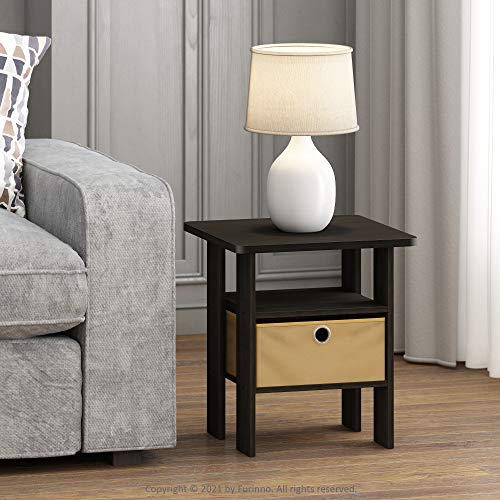 Furinno ANDREY Side Table, End Table, Night Stand with Open Shelves and Storage Bin, Bedside Table, for Living Room, Bedroom, Espresso - color: Espresso/Brown, size: 1-Pack, Center Bin