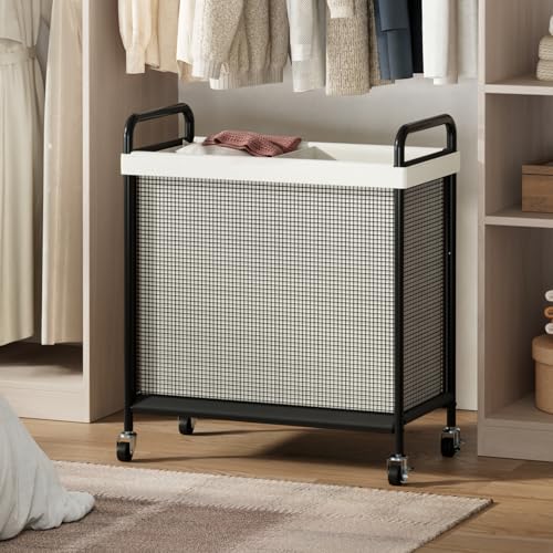 WOWLIVE Laundry Hamper 2 Section, 100L Rolling Laundry Basket with wheels and Removable Liner Bag, Double Laundry Sorter with Metal Handle, Clothes Hamper for Laundry Room, Bathroom and Dorm, Beige - size: 2-Section